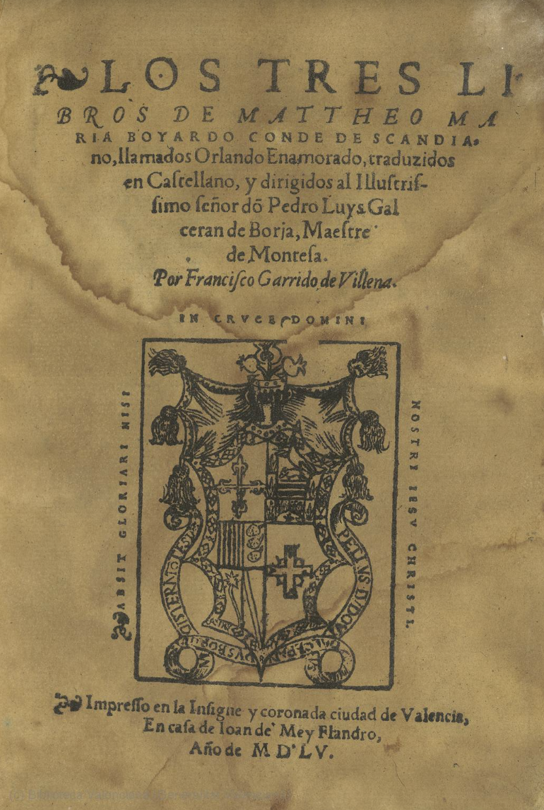 Orlando enamorado, Valencia, 1555