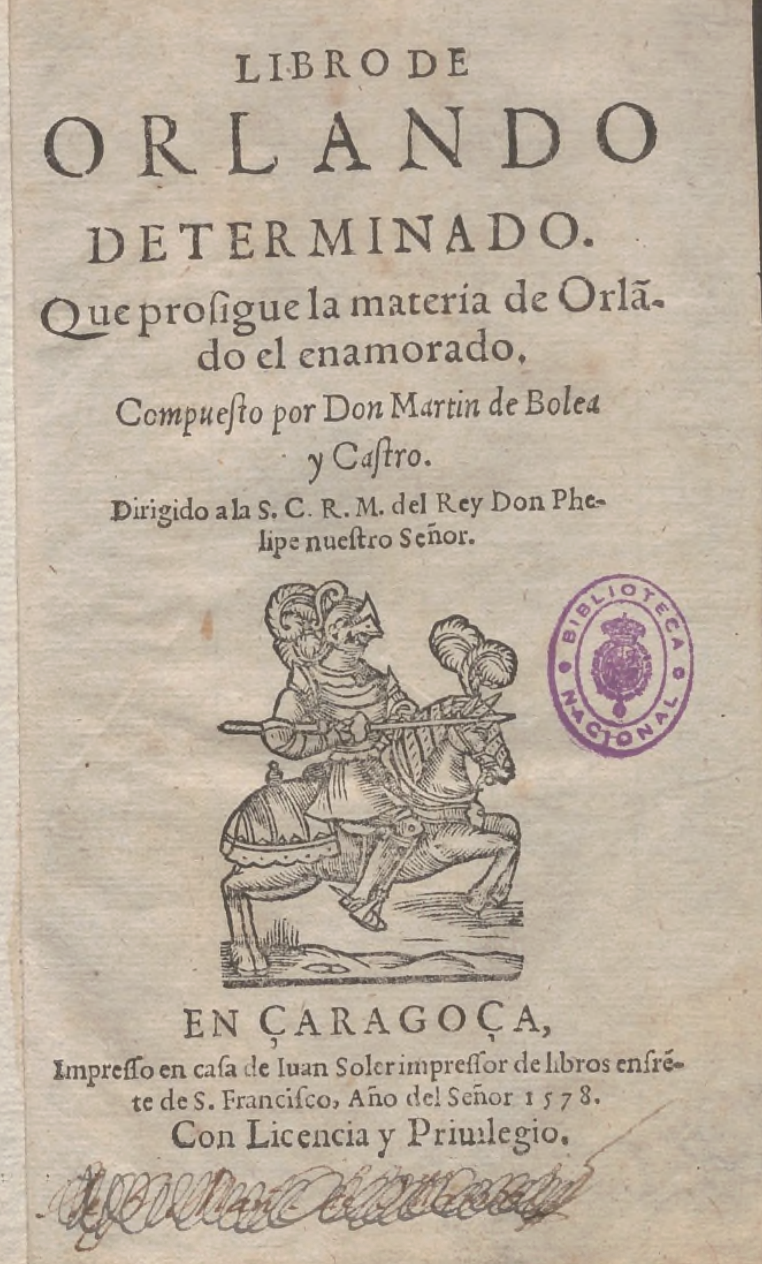Orlando determinado, Zaragoza, 1578