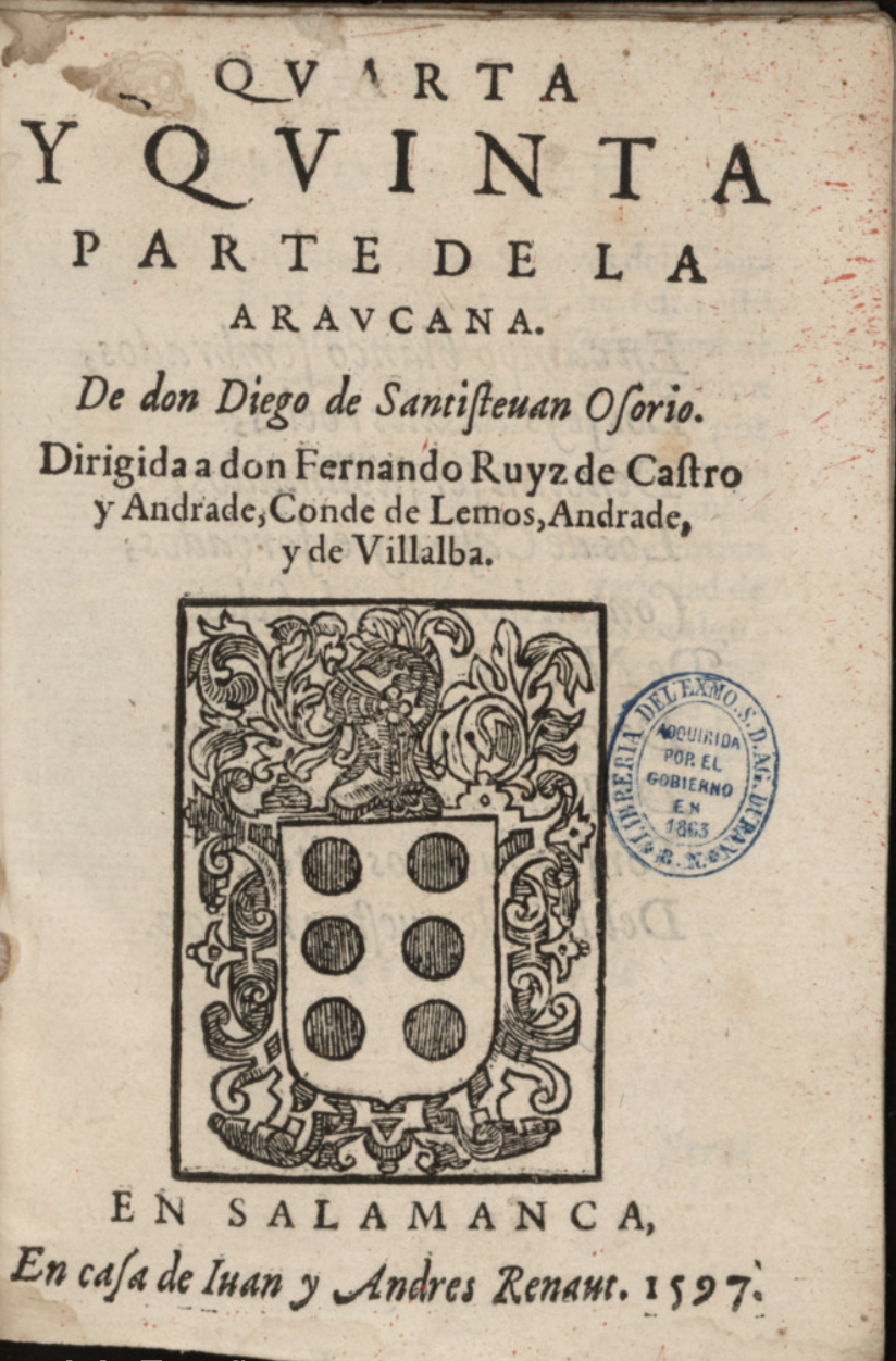 Araucana, IV e V parte, Salamanca, 1597